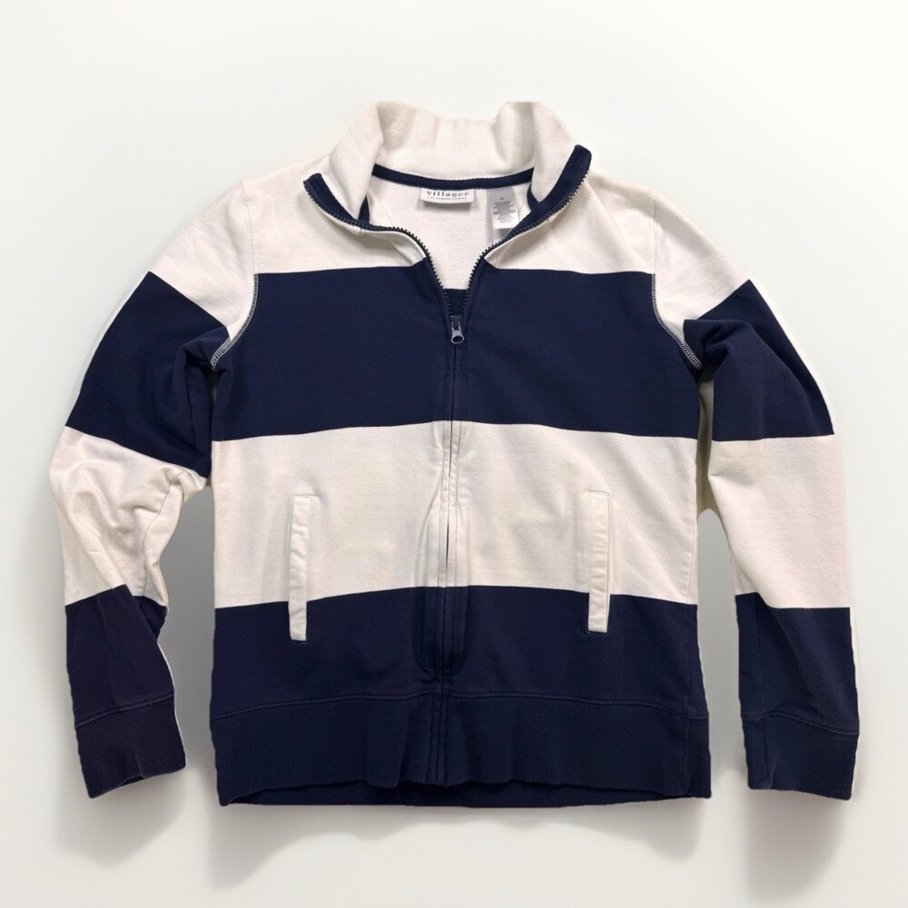 Liz Claiborne Jacket Long Sleeve Navy White Stripe Nautical Sail Resort Medium